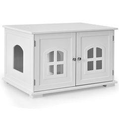 Large Wooden Cat Litter Box Enclosure Hidden Cat Washroom with Divider Cat House