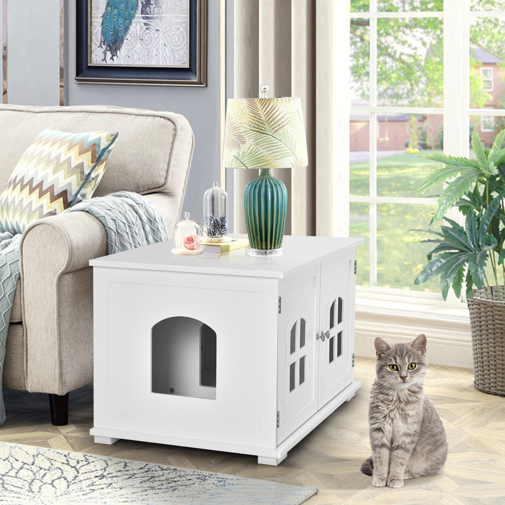 Large Wooden Cat Litter Box Enclosure Hidden Cat Washroom with Divider Cat House - view 6