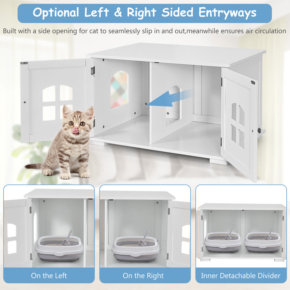 Large Wooden Cat Litter Box Enclosure Hidden Cat Washroom with Divider Cat House - view 8