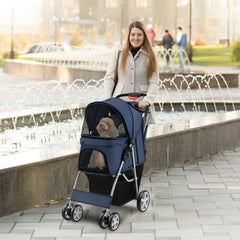 Foldable 4-Wheel Pet Stroller with Storage Basket - view 2