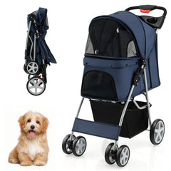 Foldable 4-Wheel Pet Stroller with Storage Basket - view 3