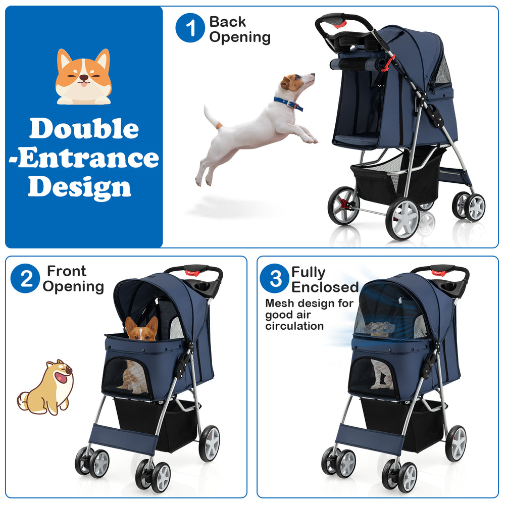 Foldable 4-Wheel Pet Stroller with Storage Basket - view 5