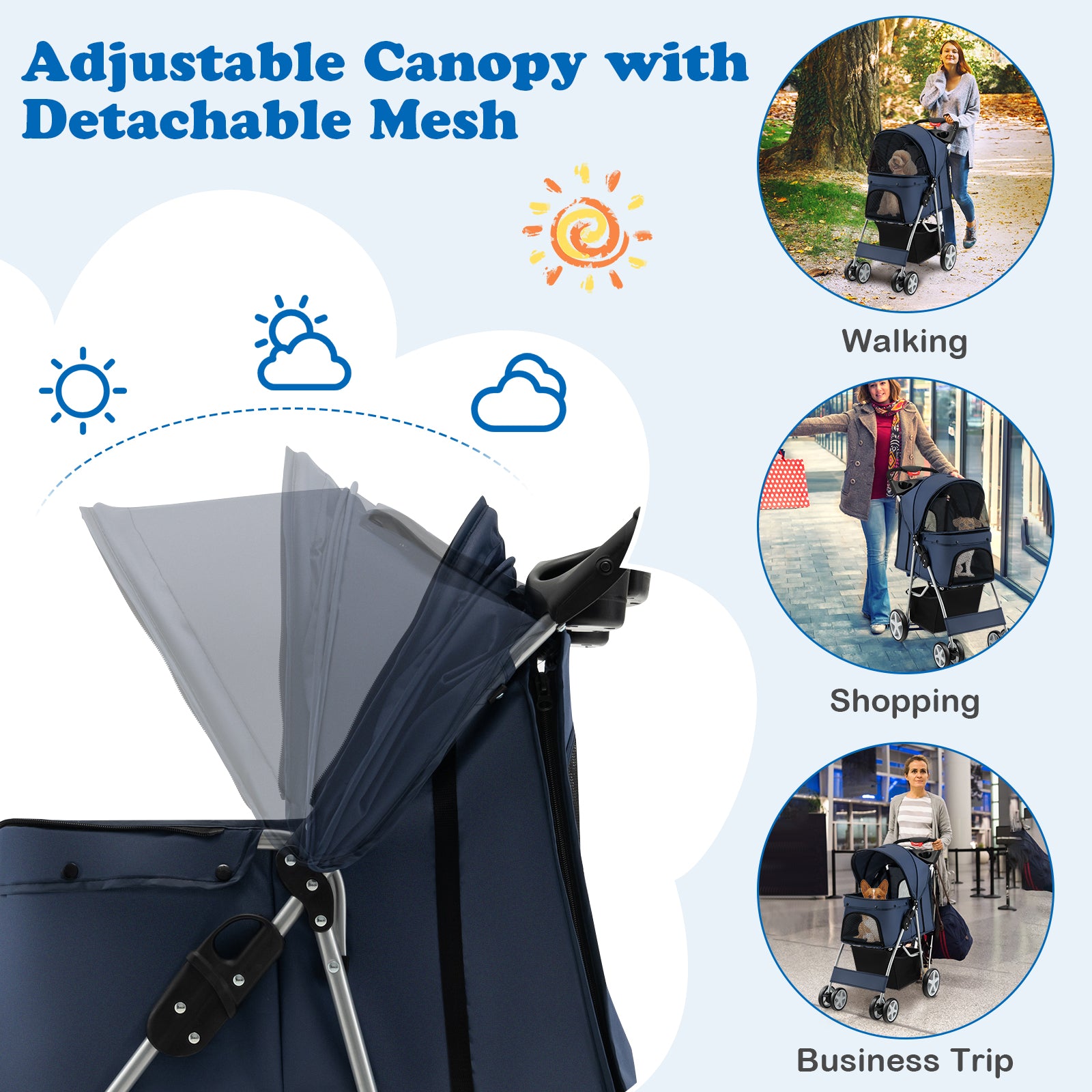 Foldable 4-Wheel Pet Stroller with Storage Basket - view 6