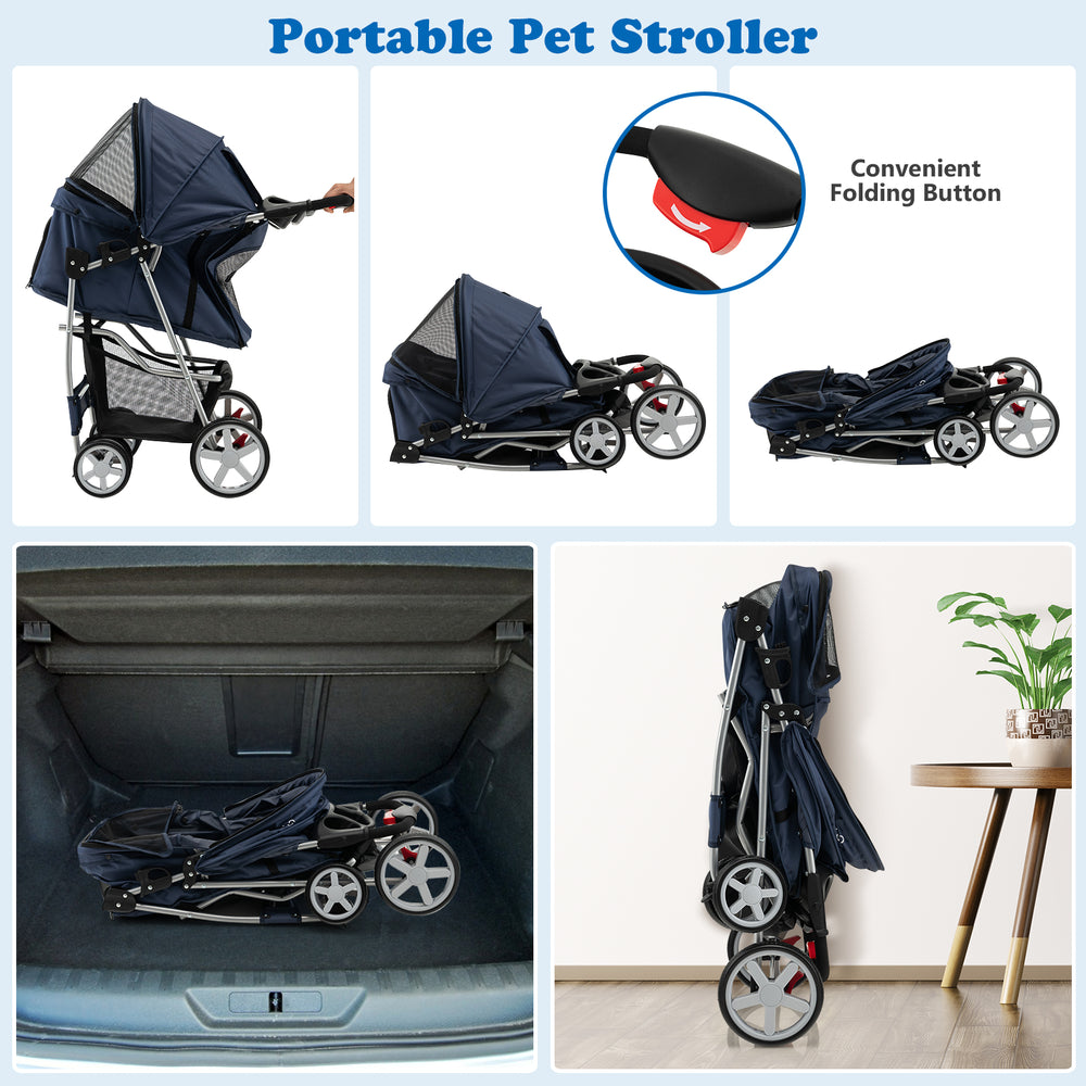 Foldable 4-Wheel Pet Stroller with Storage Basket - view 8