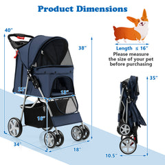 Foldable 4-Wheel Pet Stroller with Storage Basket - view 4