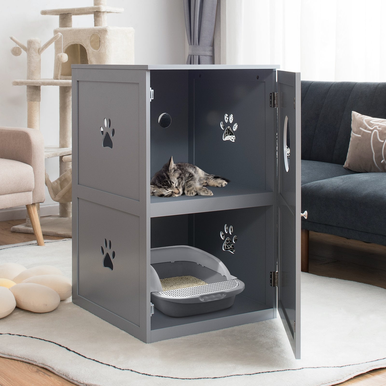 2-tier Litter Hidden Cat House With Anti-toppling Device - view 8