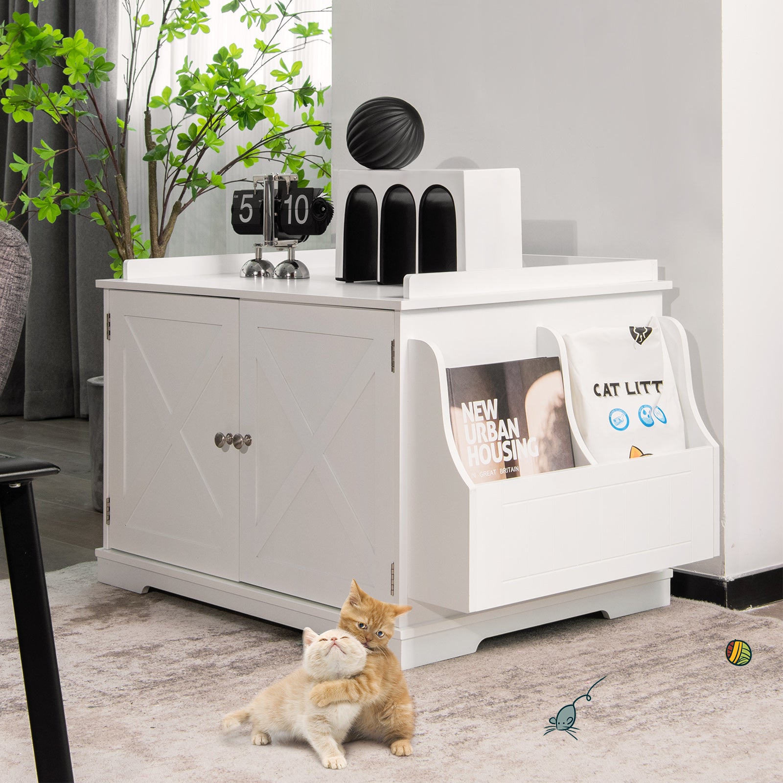 Large Wooden Cat Litter Box Enclosure with the Storage Rack Cat House - view 2