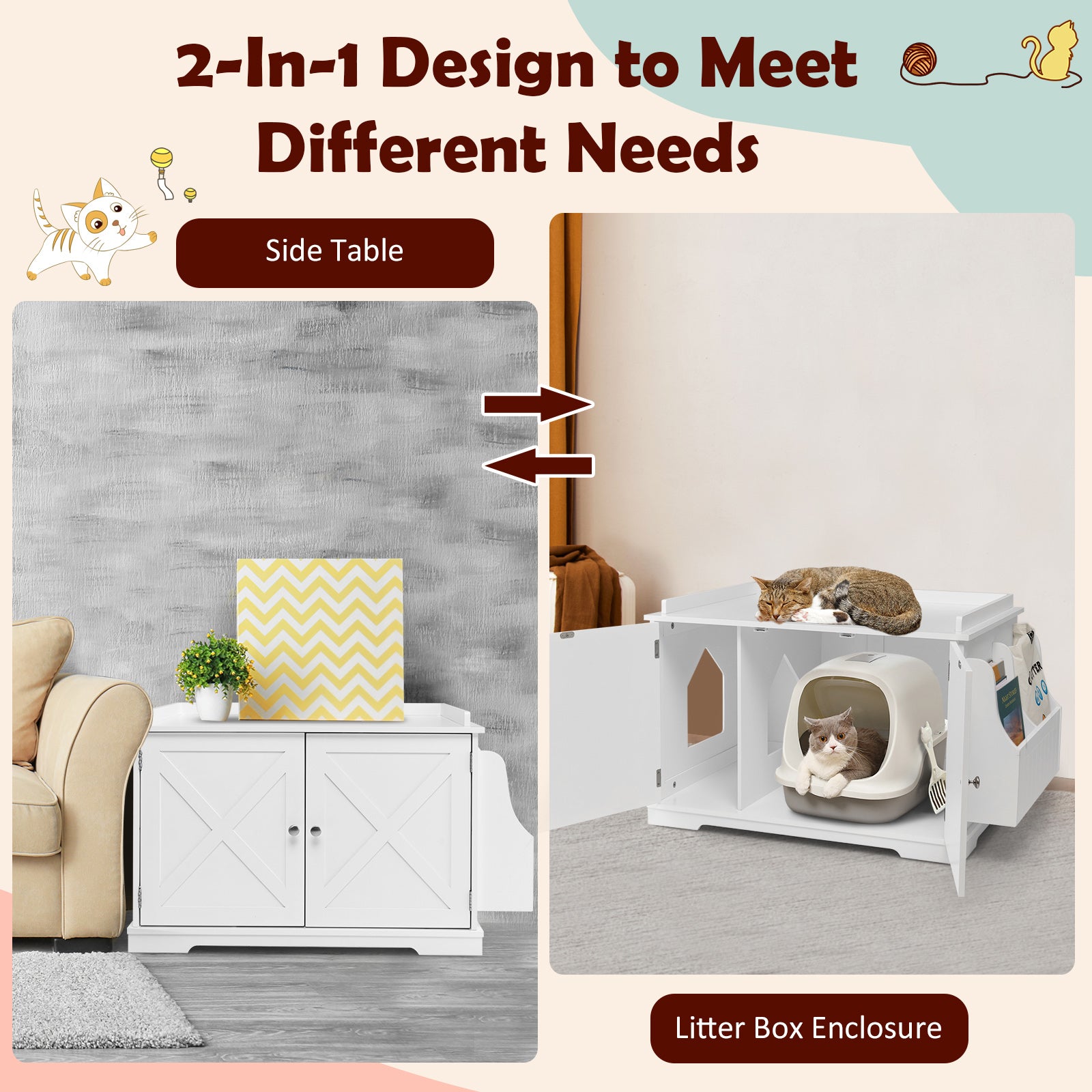 Large Wooden Cat Litter Box Enclosure with the Storage Rack Cat House - view 8