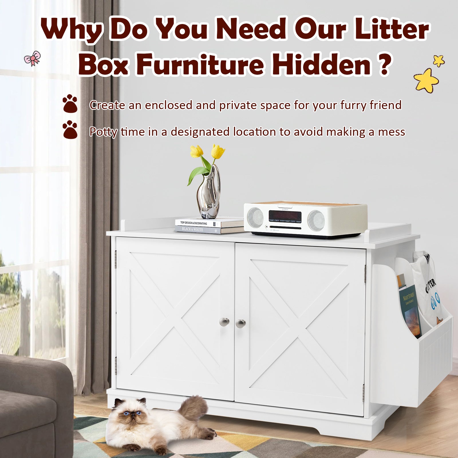 Large Wooden Cat Litter Box Enclosure with the Storage Rack Cat House - view 7