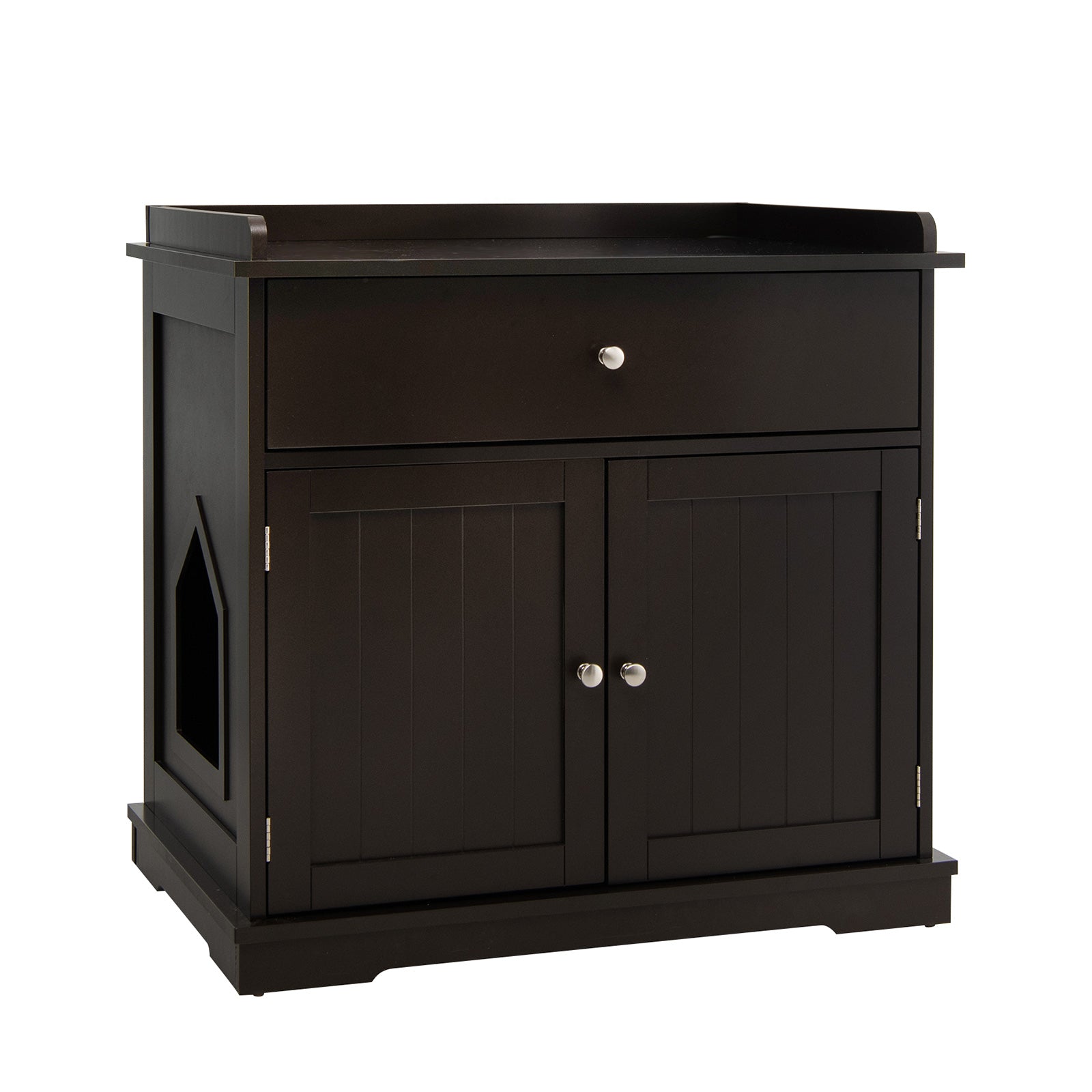 Wooden Cat Litter Box Enclosure with Drawer Side Table Furniture Cat House