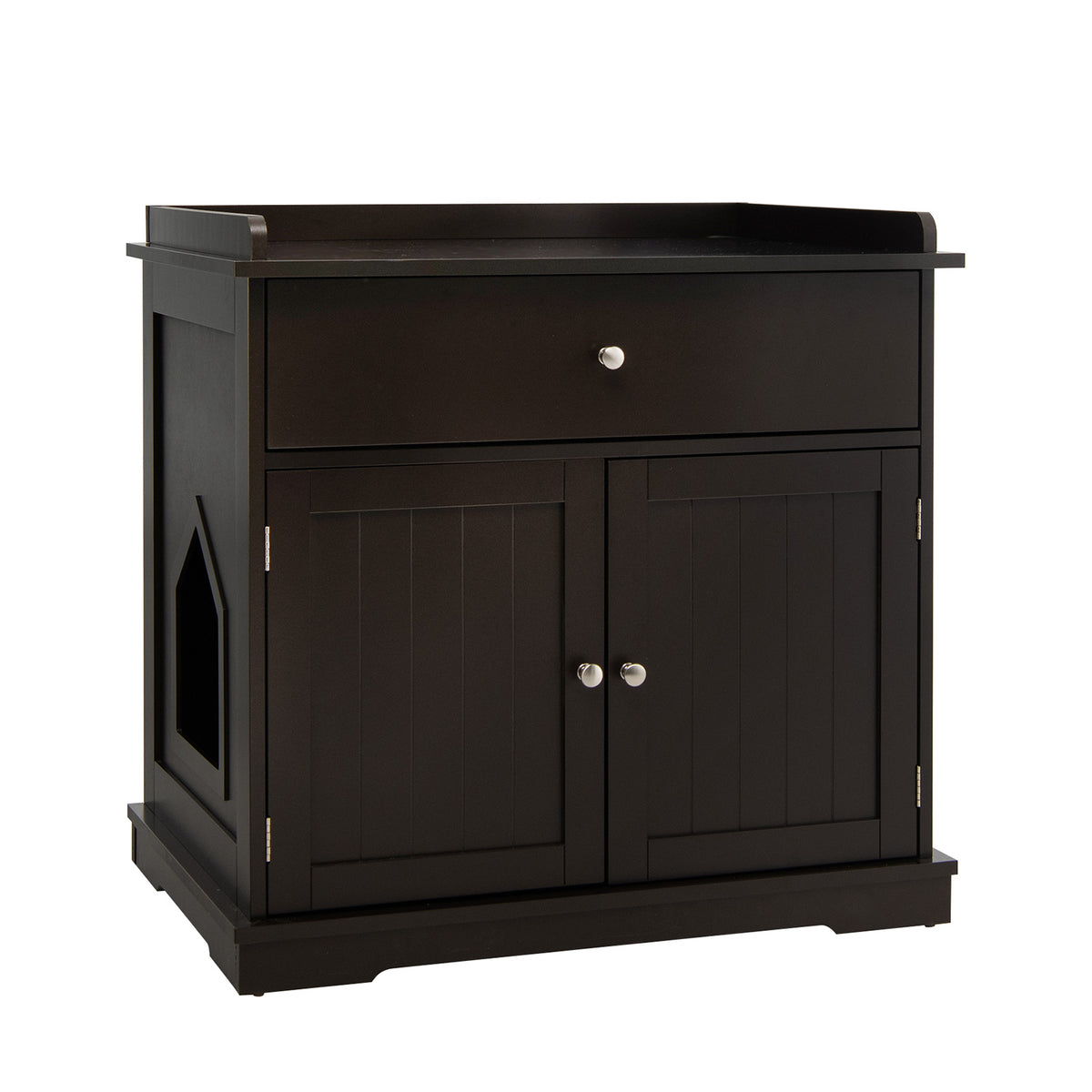 Wooden Cat Litter Box Enclosure with Drawer Side Table Furniture Cat House