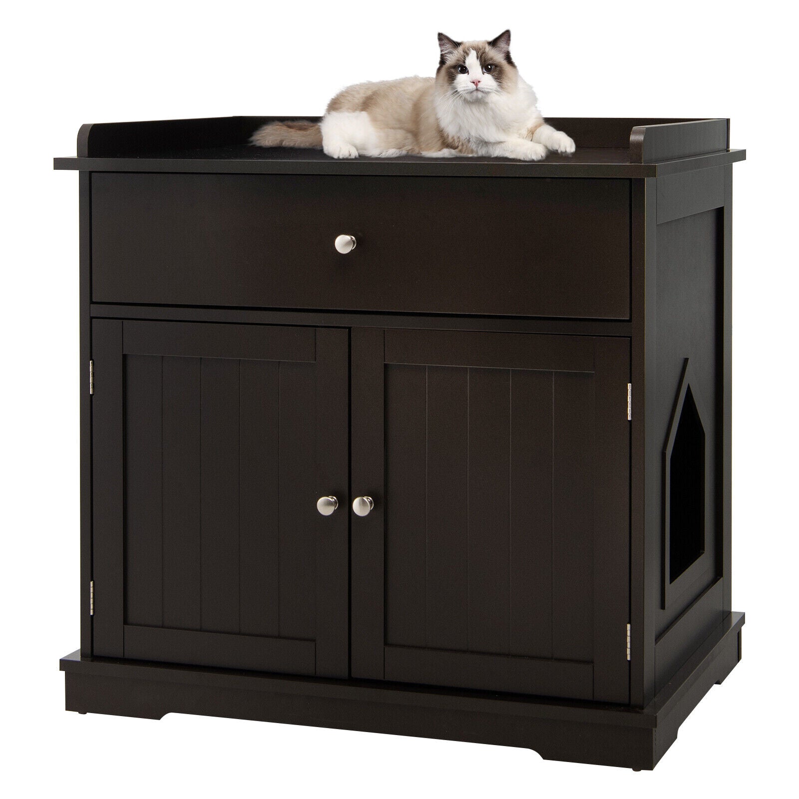 Wooden Cat Litter Box Enclosure with Drawer Side Table Furniture Cat House - view 4