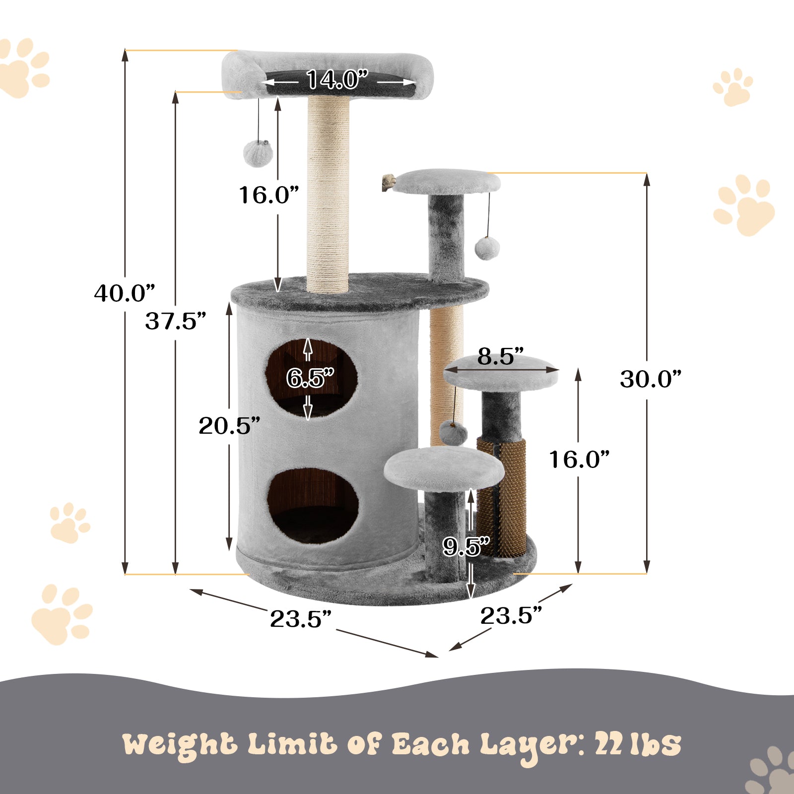 40 Inch Cat Tree Tower Multi-Level Activity Tree with 2-Tier Cat-Hole Condo - view 4