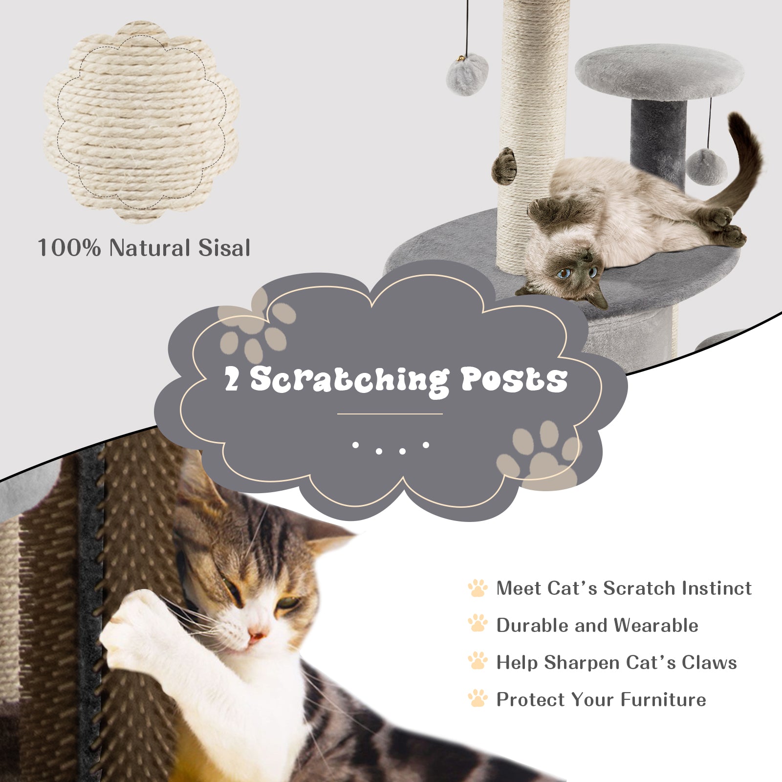 40 Inch Cat Tree Tower Multi-Level Activity Tree with 2-Tier Cat-Hole Condo - view 6