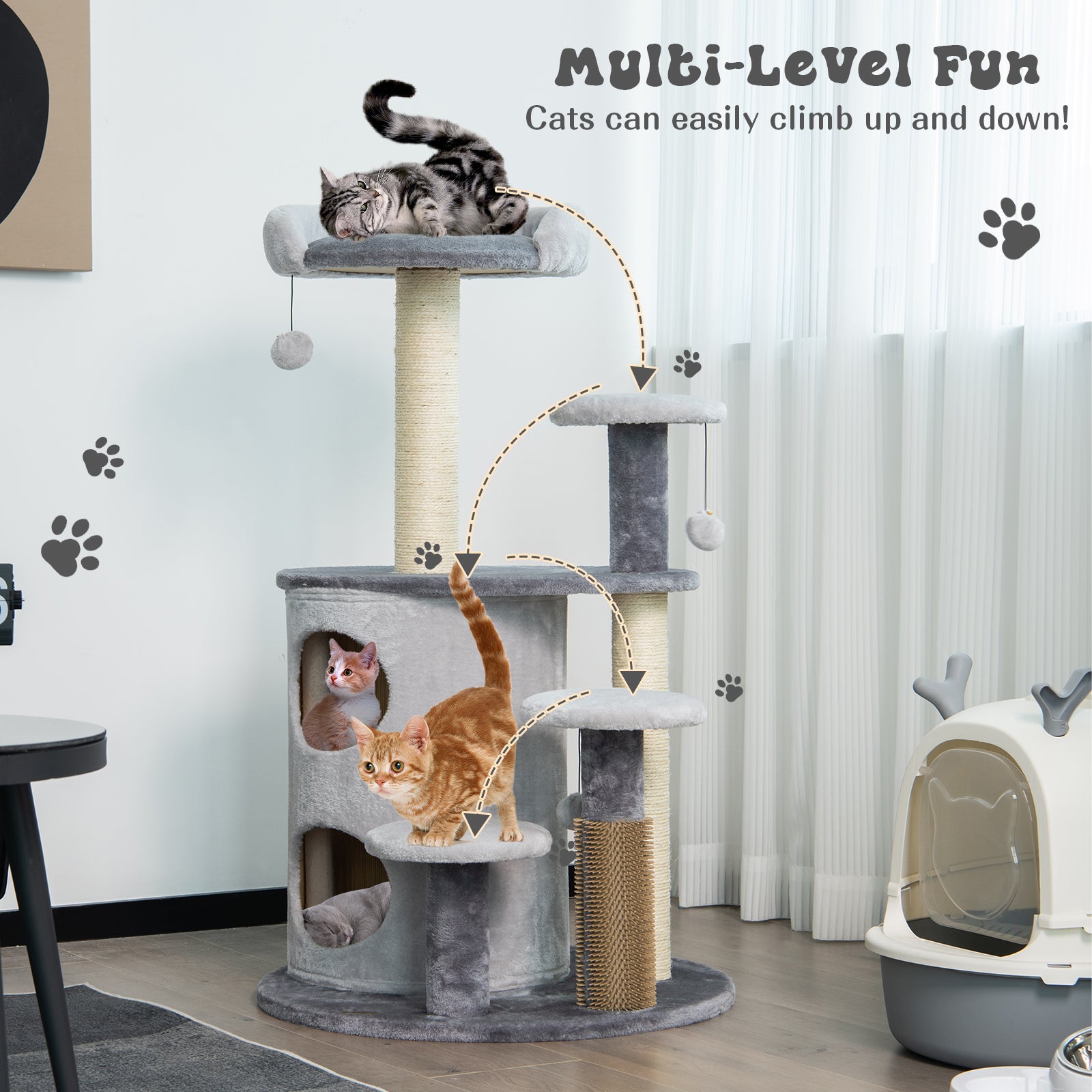 40 Inch Cat Tree Tower Multi-Level Activity Tree with 2-Tier Cat-Hole Condo - view 7