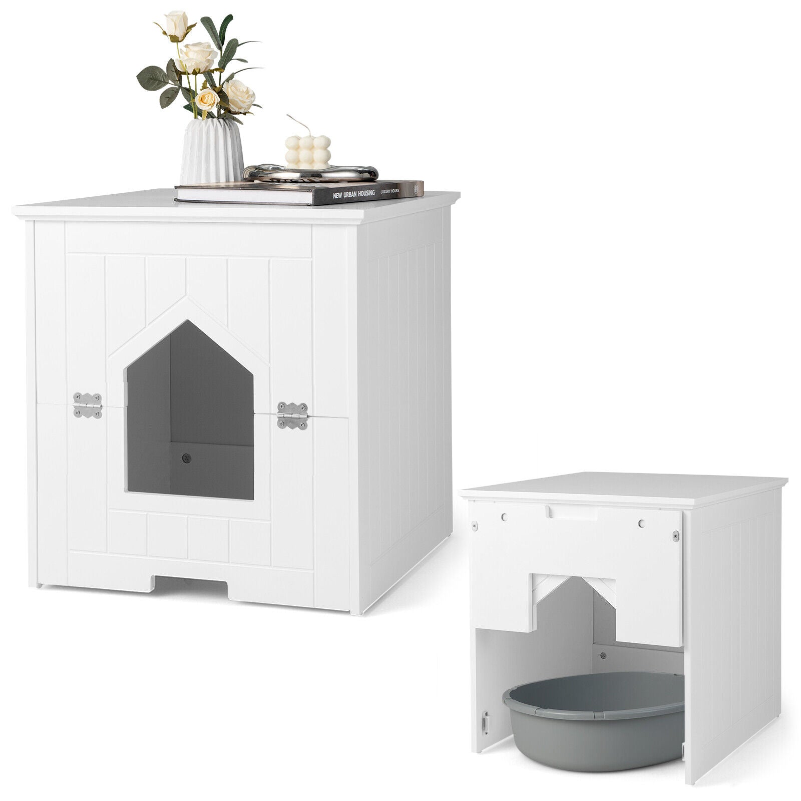 Cat Litter Box Enclosure with Flip Magnetic Half Door Cat House - view 8