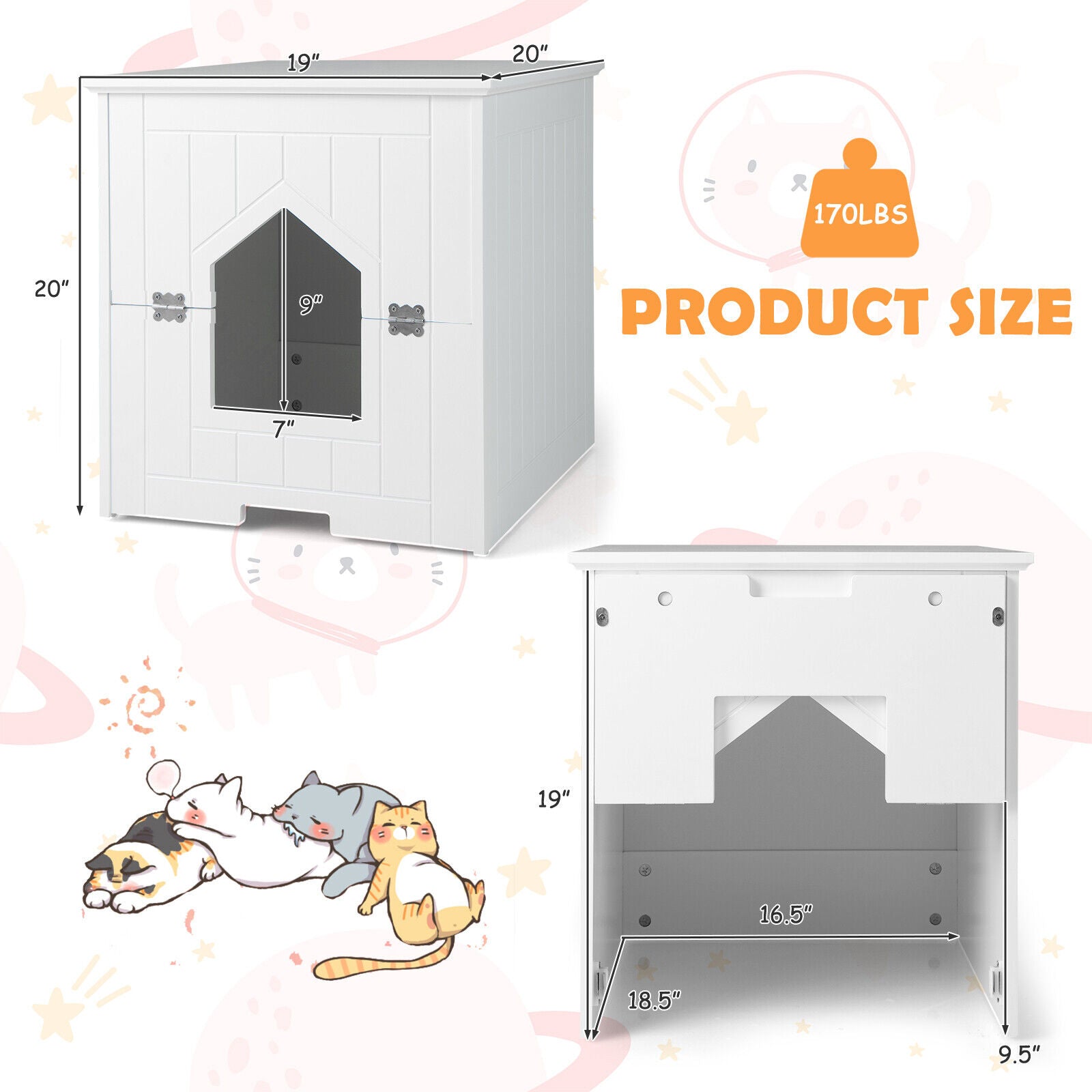Cat Litter Box Enclosure with Flip Magnetic Half Door Cat House - view 5