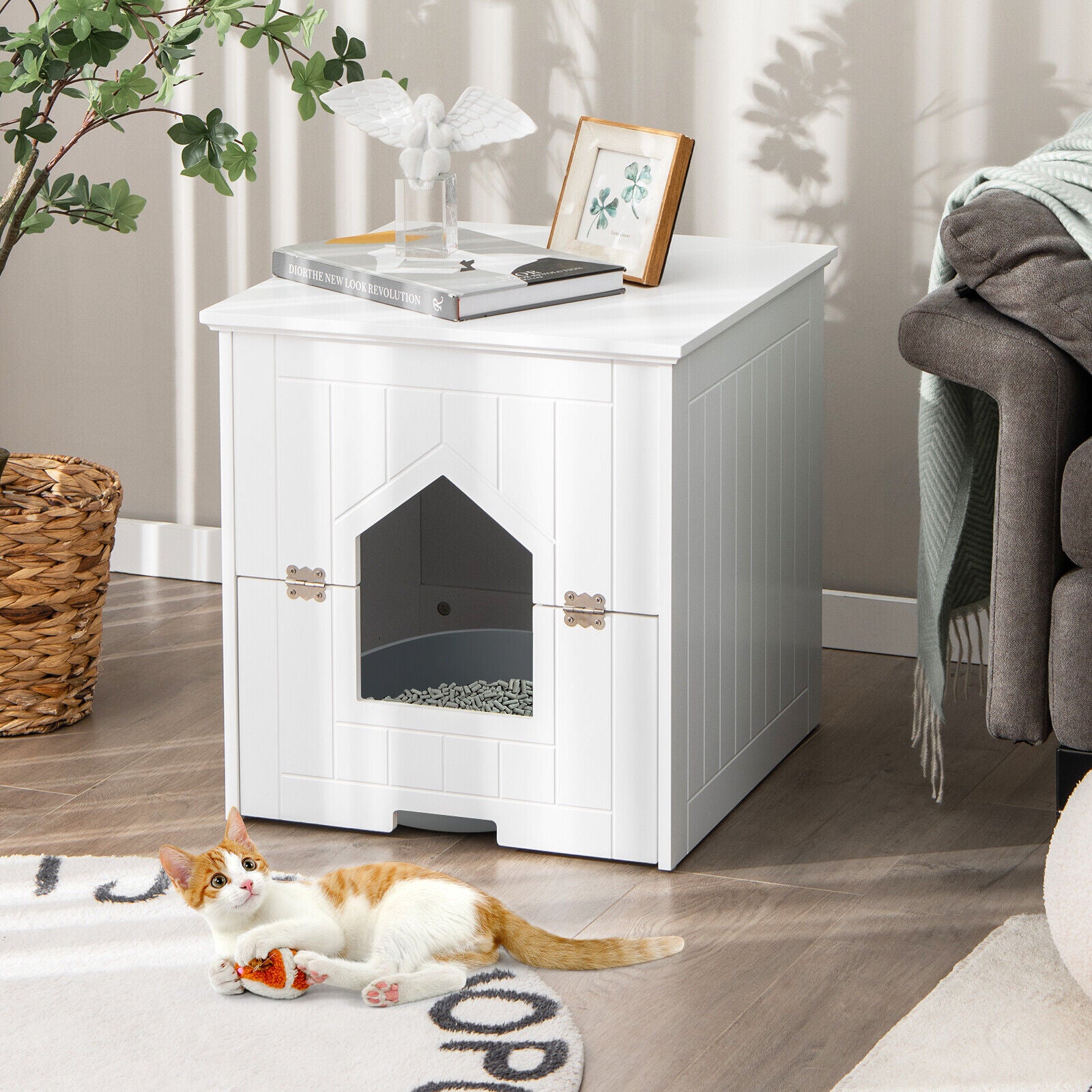 Cat Litter Box Enclosure with Flip Magnetic Half Door Cat House - view 2