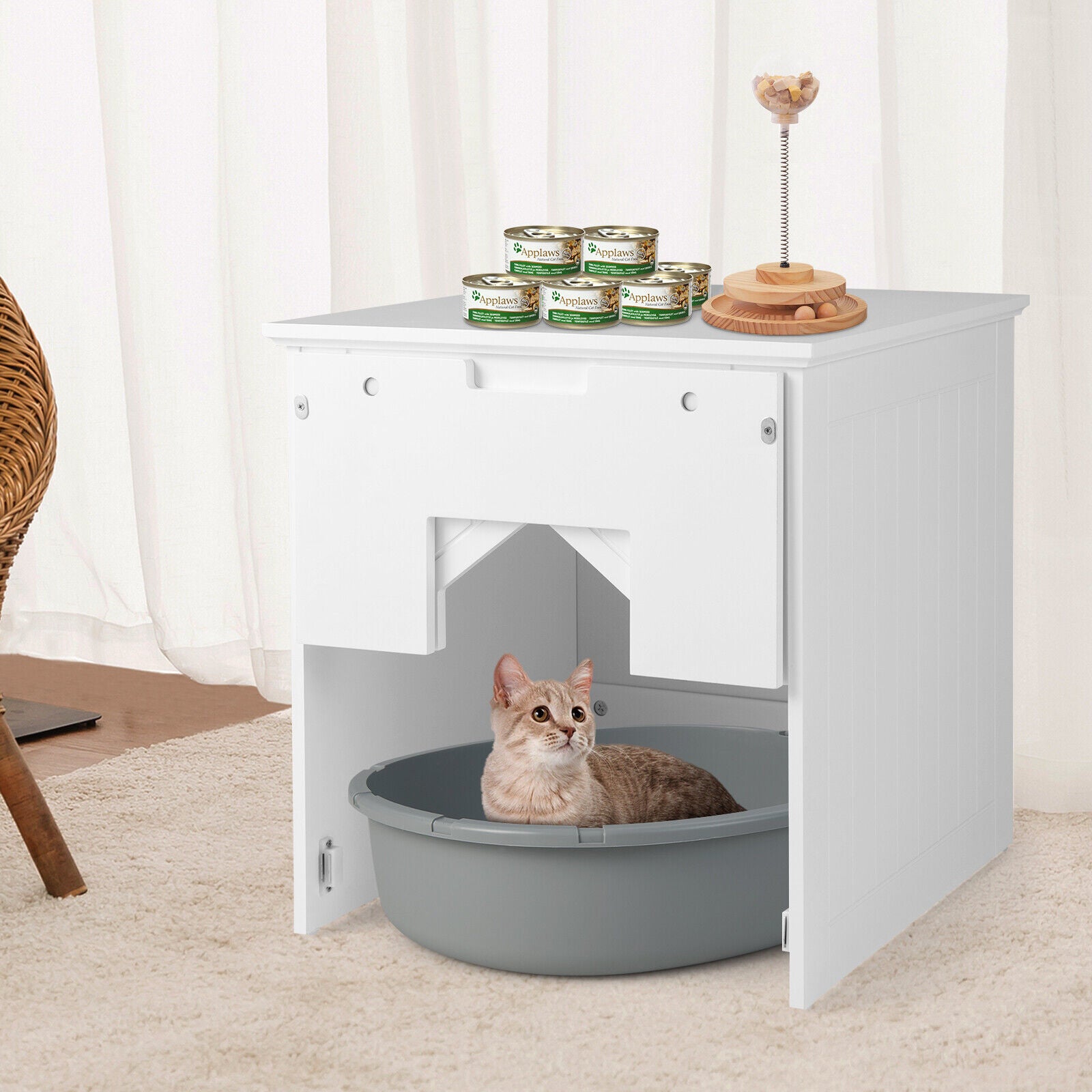 Cat Litter Box Enclosure with Flip Magnetic Half Door Cat House - view 7