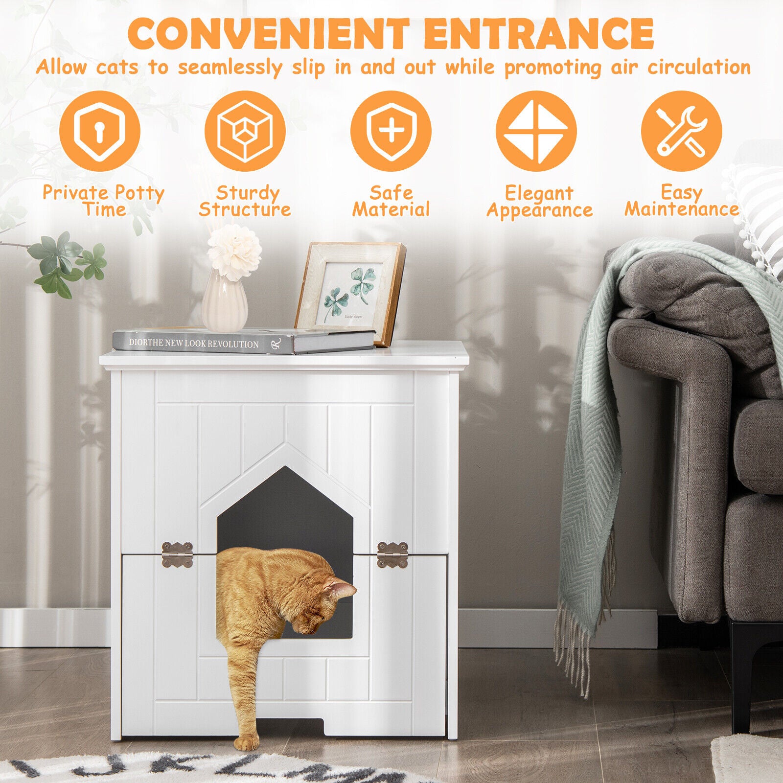 Cat Litter Box Enclosure with Flip Magnetic Half Door Cat House - view 3