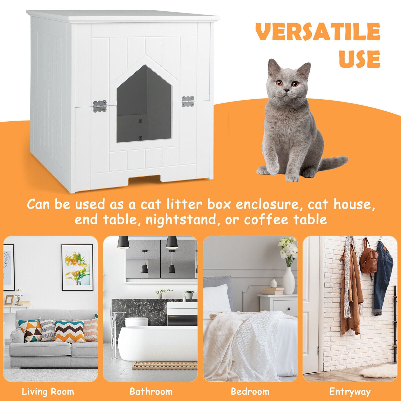 Cat Litter Box Enclosure with Flip Magnetic Half Door Cat House - view 6