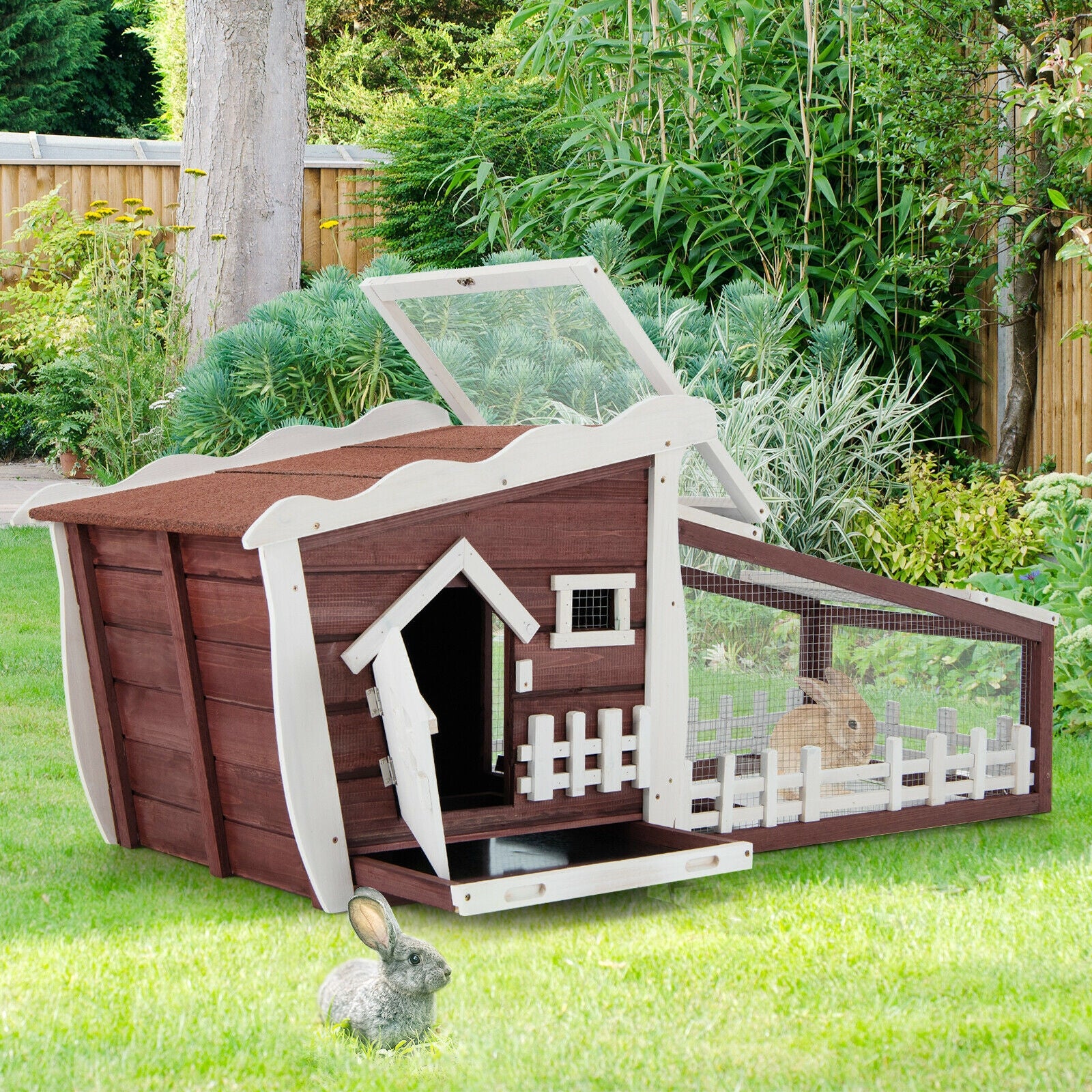 62 Inch Wooden Rabbit Hutch with Pull Out Tray - view 7