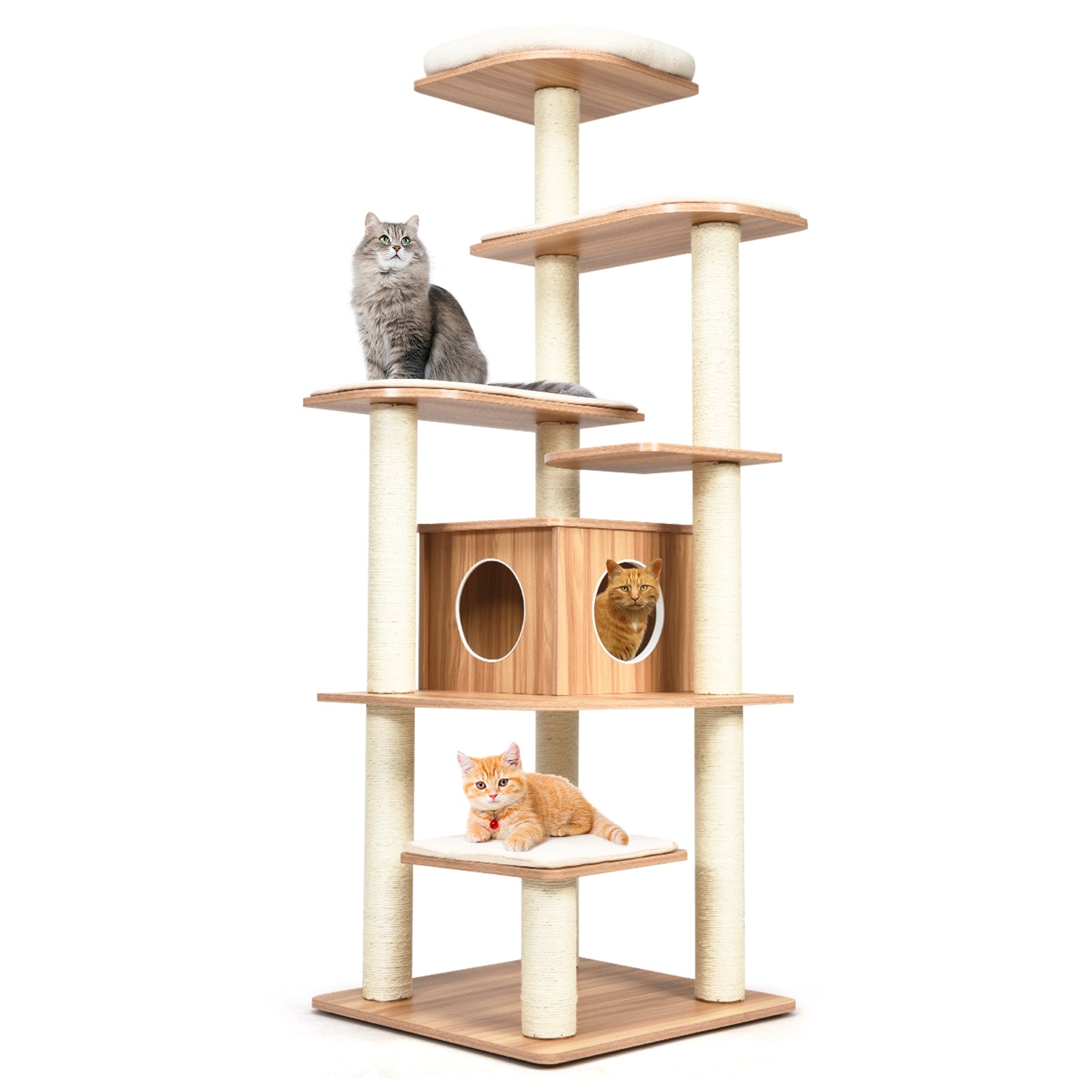 7-Layer Wooden Cat Tree Tall Cat Tower with Sisal Posts and Condo - view 7