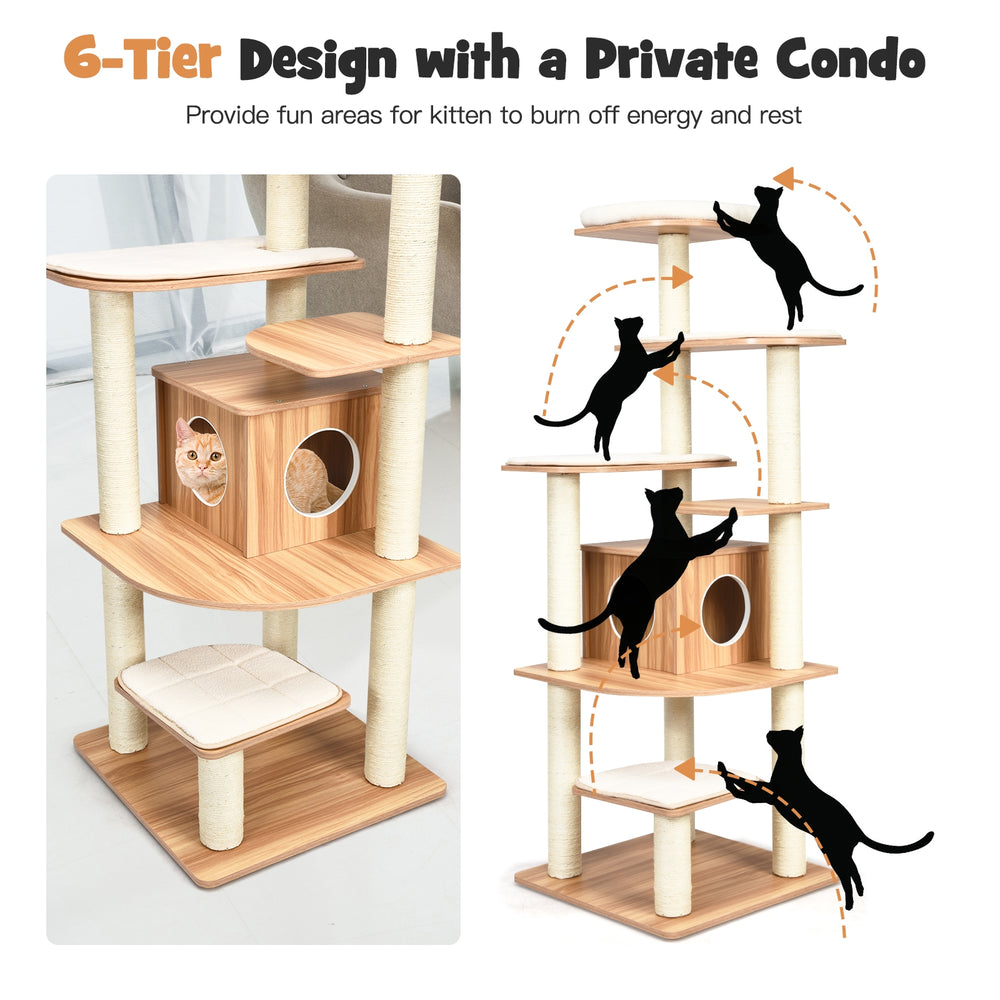 7-Layer Wooden Cat Tree Tall Cat Tower with Sisal Posts and Condo - view 8