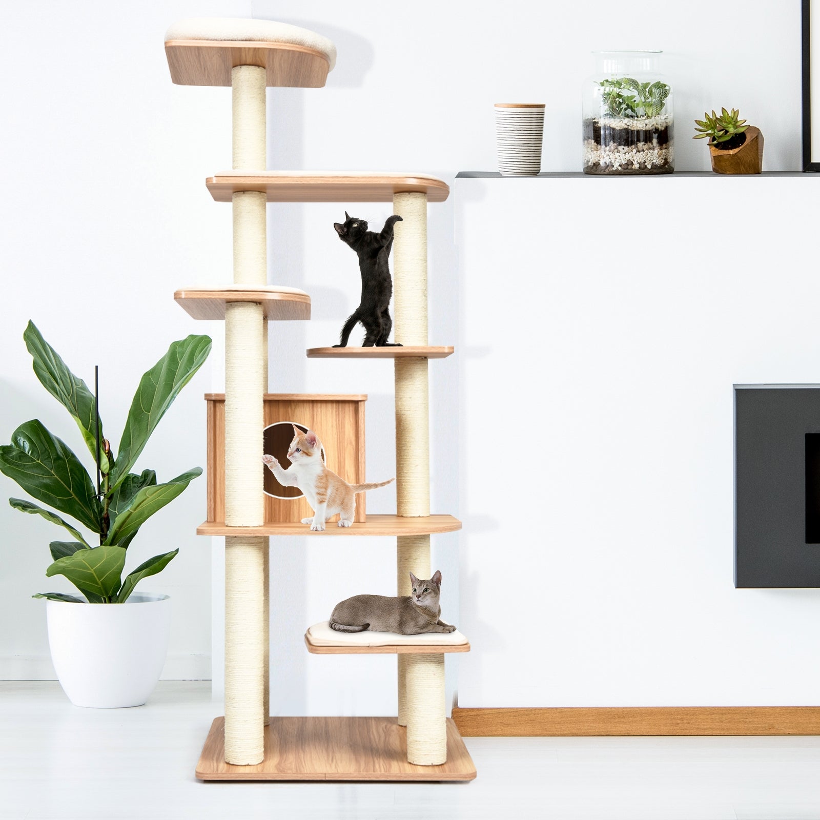 7-Layer Wooden Cat Tree Tall Cat Tower with Sisal Posts and Condo - view 6