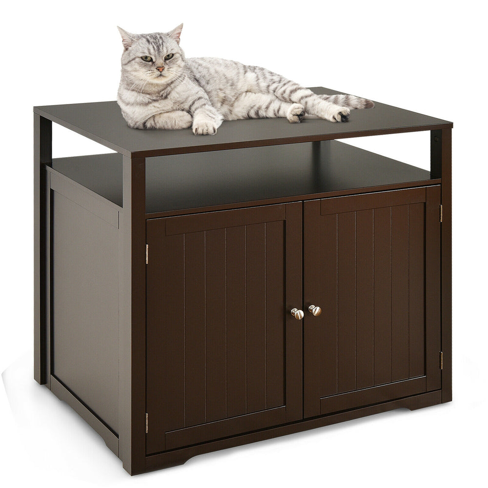 Wooden Cat Litter Box Enclosure Hidden Cat Washroom with Storage Layer Cat House - view 8