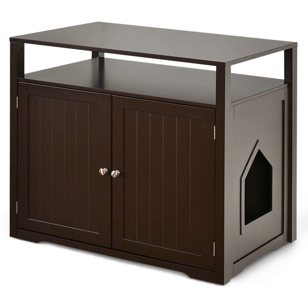 Wooden Cat Litter Box Enclosure Hidden Cat Washroom with Storage Layer Cat House - view 4