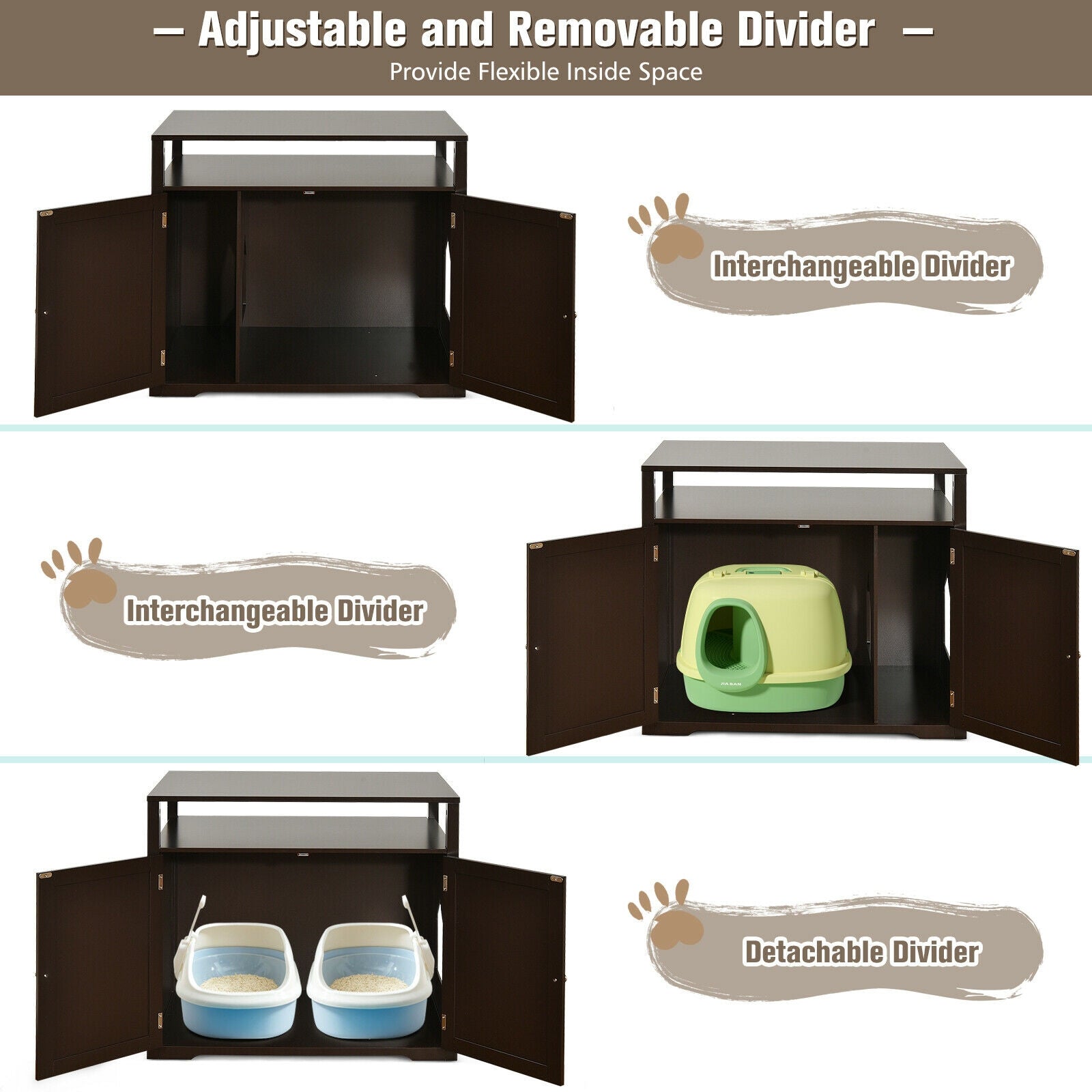 Wooden Cat Litter Box Enclosure Hidden Cat Washroom with Storage Layer Cat House - view 6