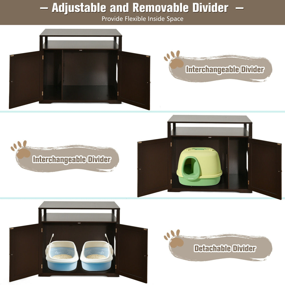Wooden Cat Litter Box Enclosure Hidden Cat Washroom with Storage Layer Cat House - view 6