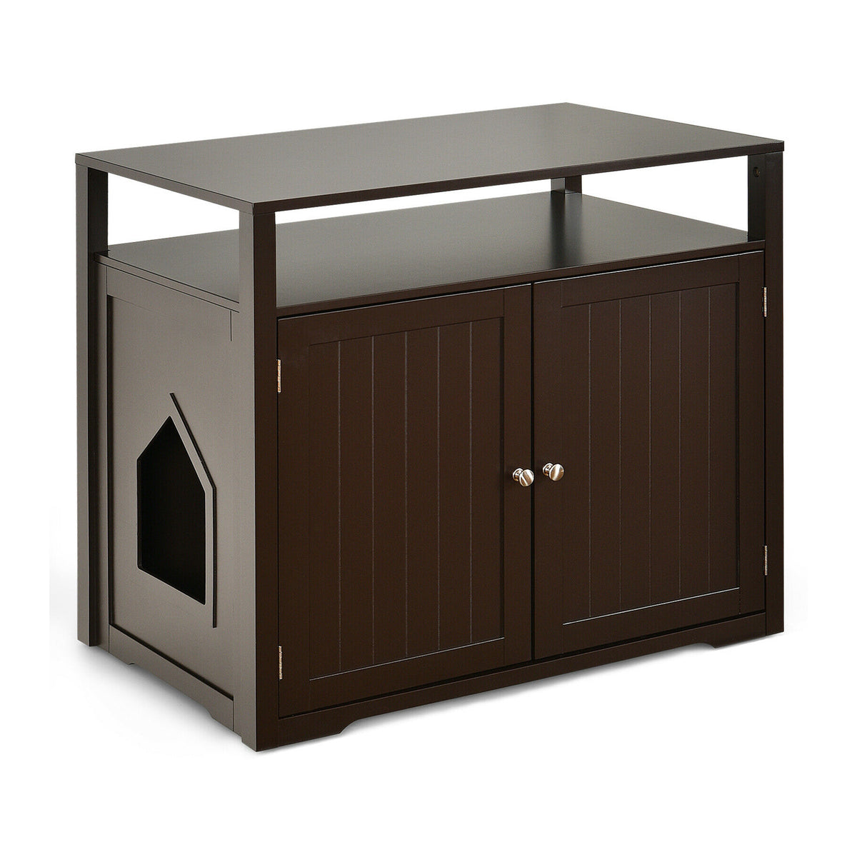 Wooden Cat Litter Box Enclosure Hidden Cat Washroom with Storage Layer Cat House