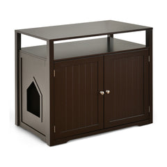 Wooden Cat Litter Box Enclosure Hidden Cat Washroom with Storage Layer Cat House