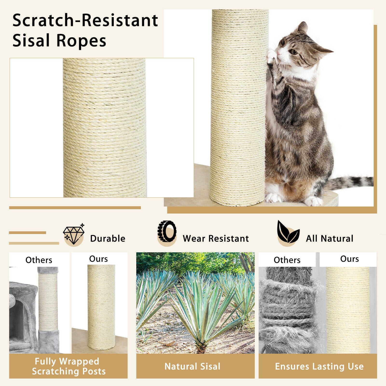 77.5-Inch Cat Tree Condo Multi-Level Kitten Activity Tower with Sisal - view 7