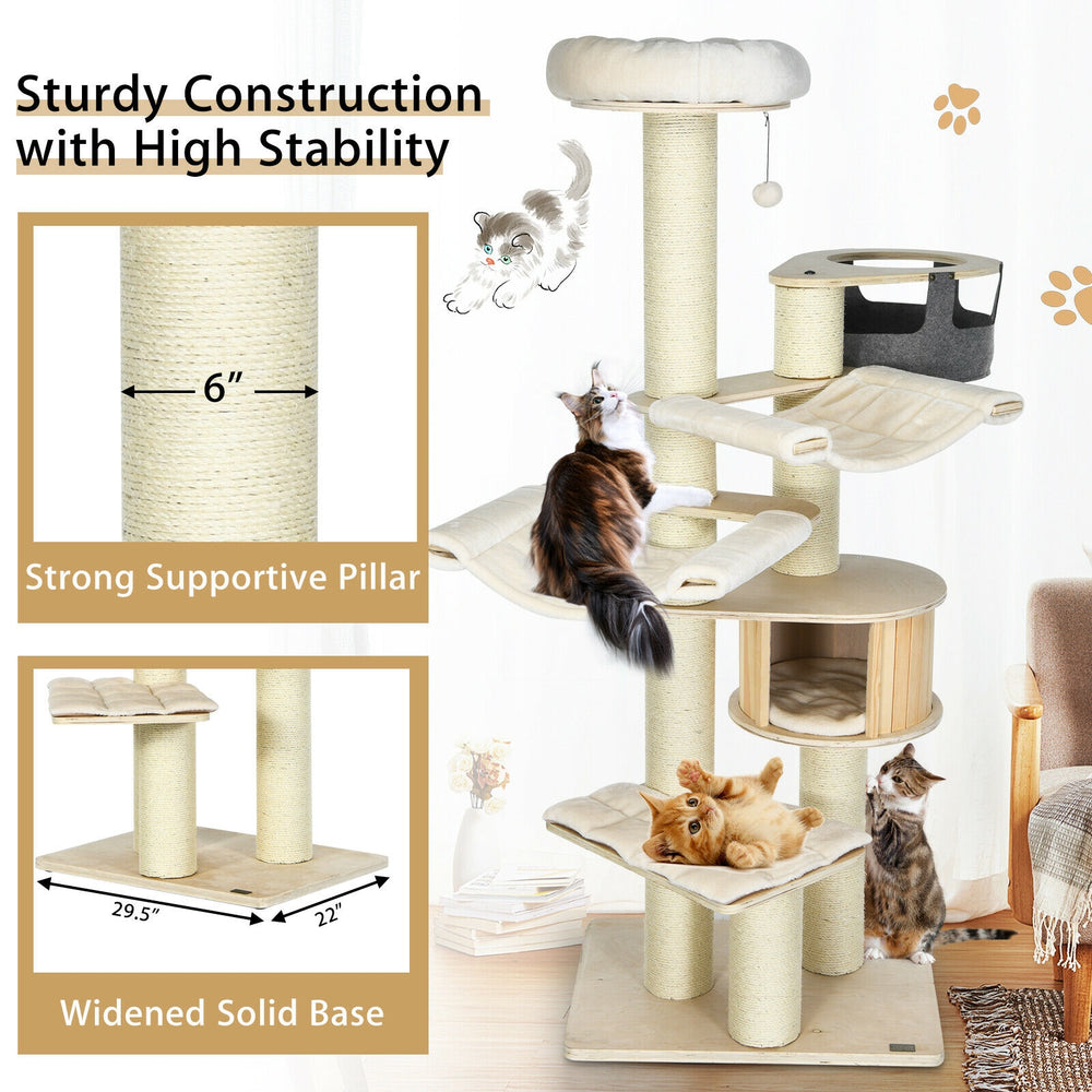 77.5-Inch Cat Tree Condo Multi-Level Kitten Activity Tower with Sisal - view 8