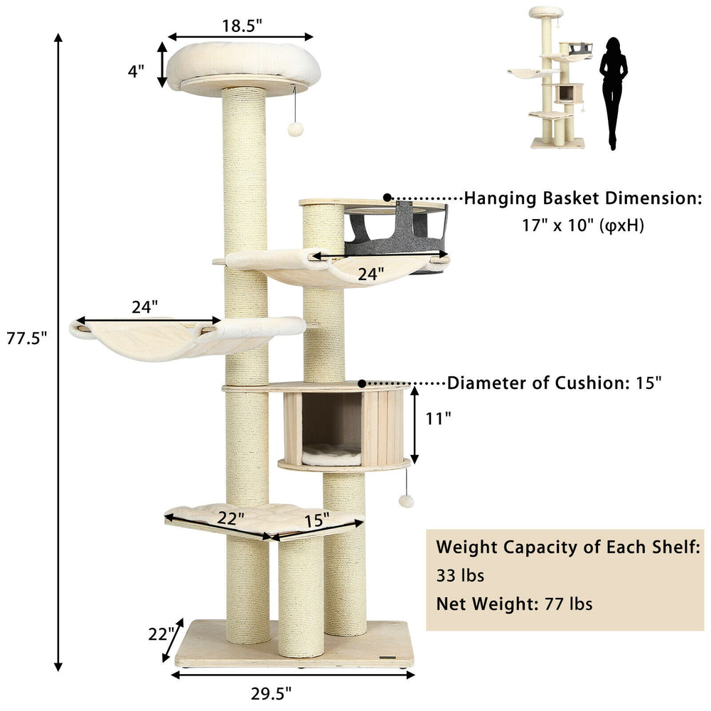 77.5-Inch Cat Tree Condo Multi-Level Kitten Activity Tower with Sisal - view 5