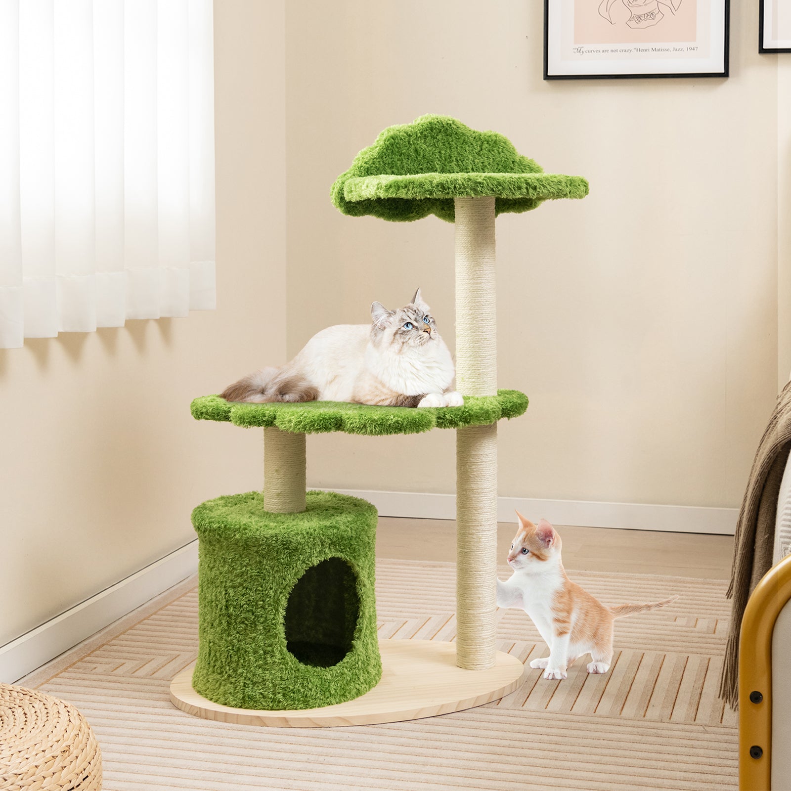 38 Inch Cute Cat Tree for Indoor Cats with Fully Wrapped Sisal Scratching Posts - view 2