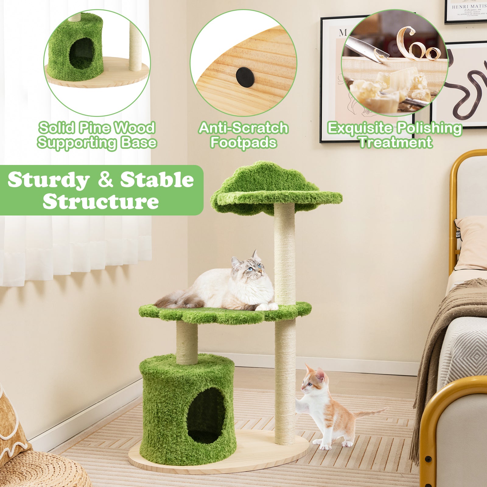 38 Inch Cute Cat Tree for Indoor Cats with Fully Wrapped Sisal Scratching Posts - view 6
