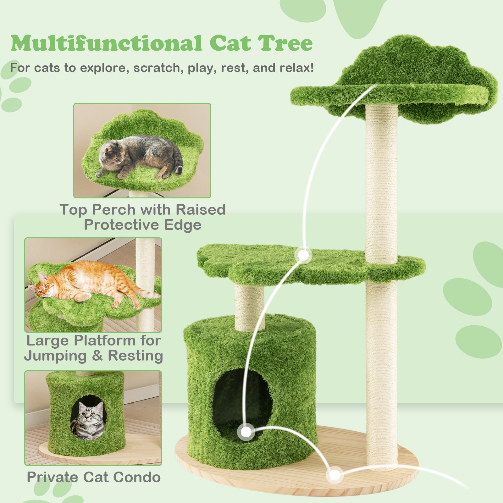 38 Inch Cute Cat Tree for Indoor Cats with Fully Wrapped Sisal Scratching Posts - view 7