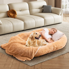 Washable Fluffy Human Dog Bed with Soft Blanket and Plump Pillow - view 3