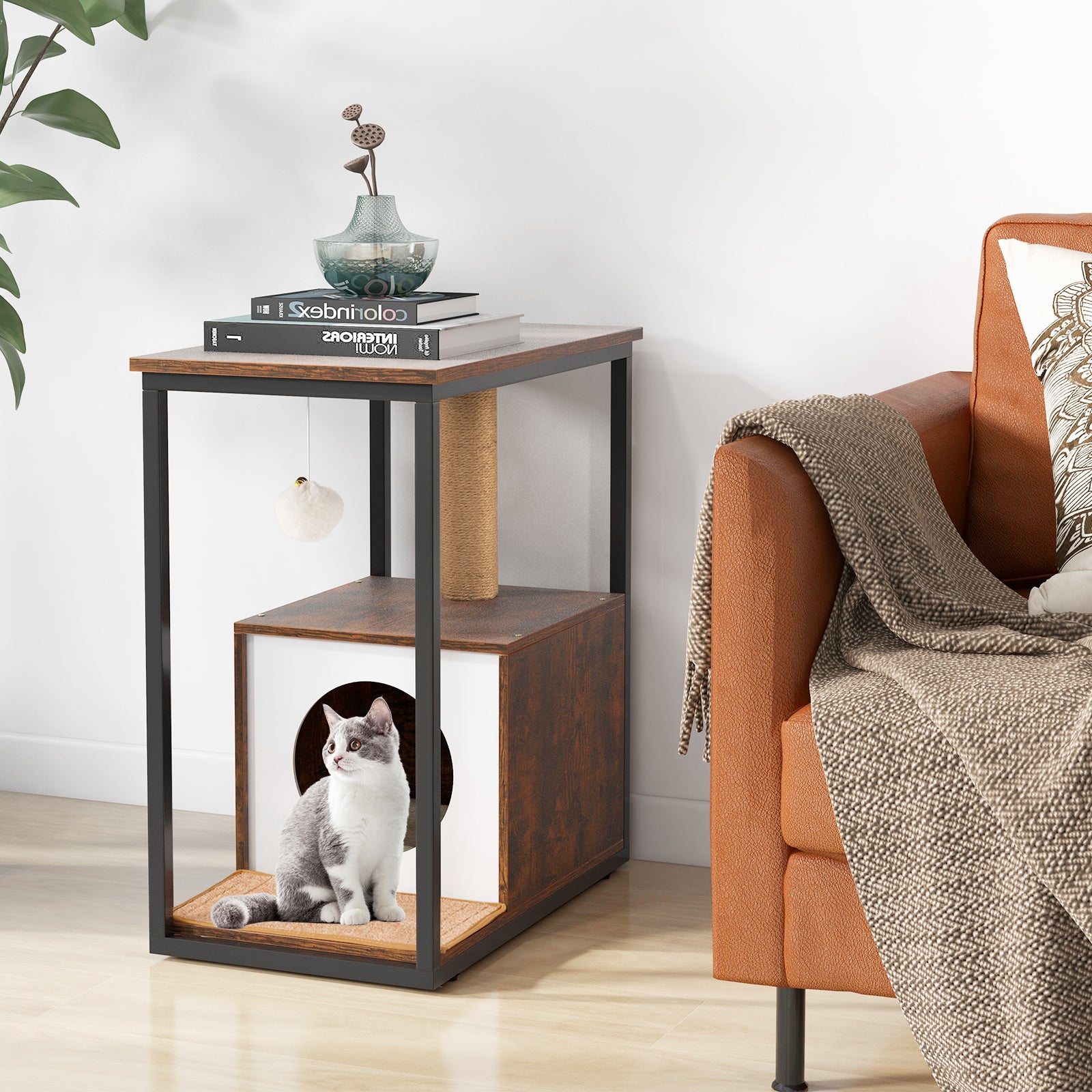 Cat Furniture End Table Cat House with Scratching Post - view 3
