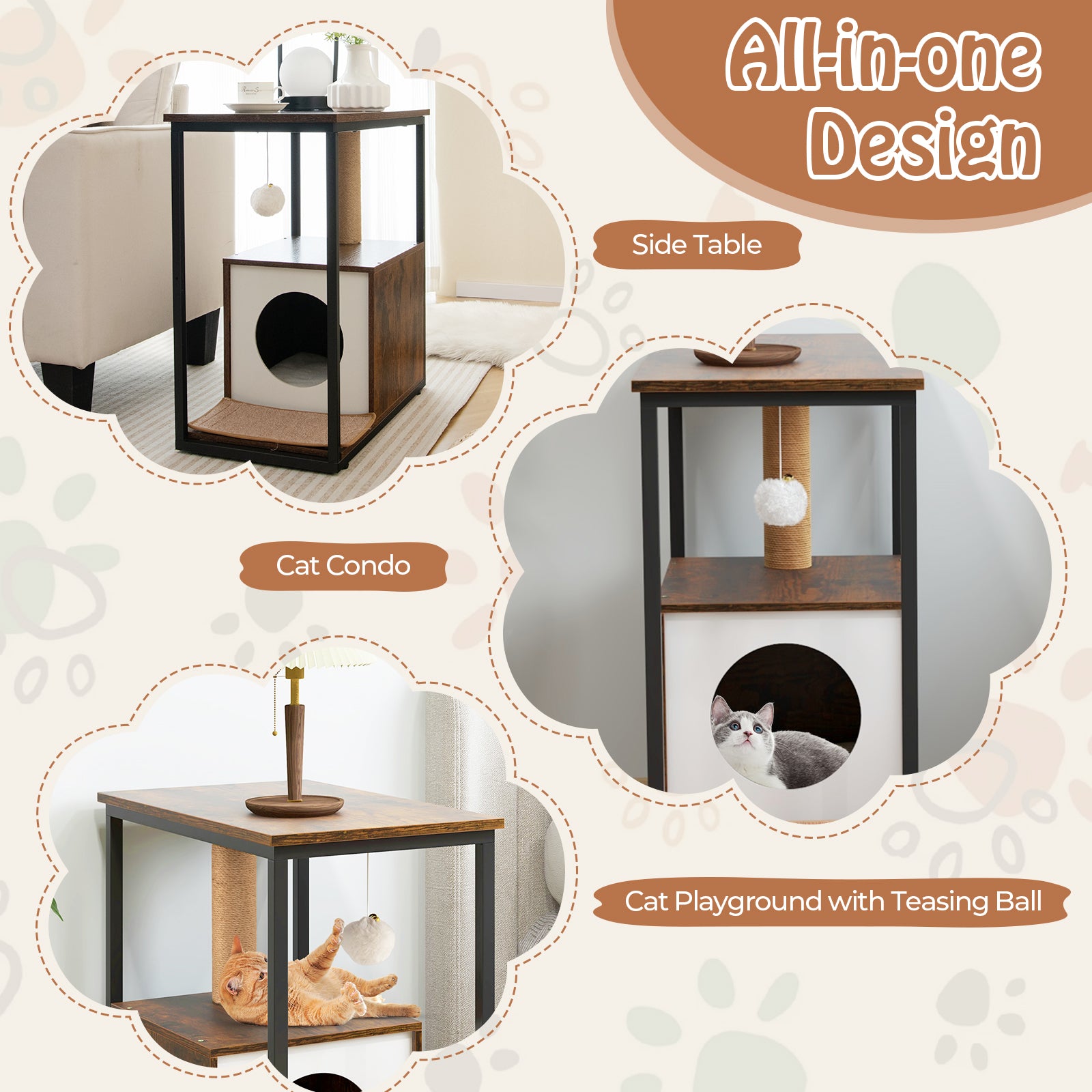 Cat Furniture End Table Cat House with Scratching Post - view 6