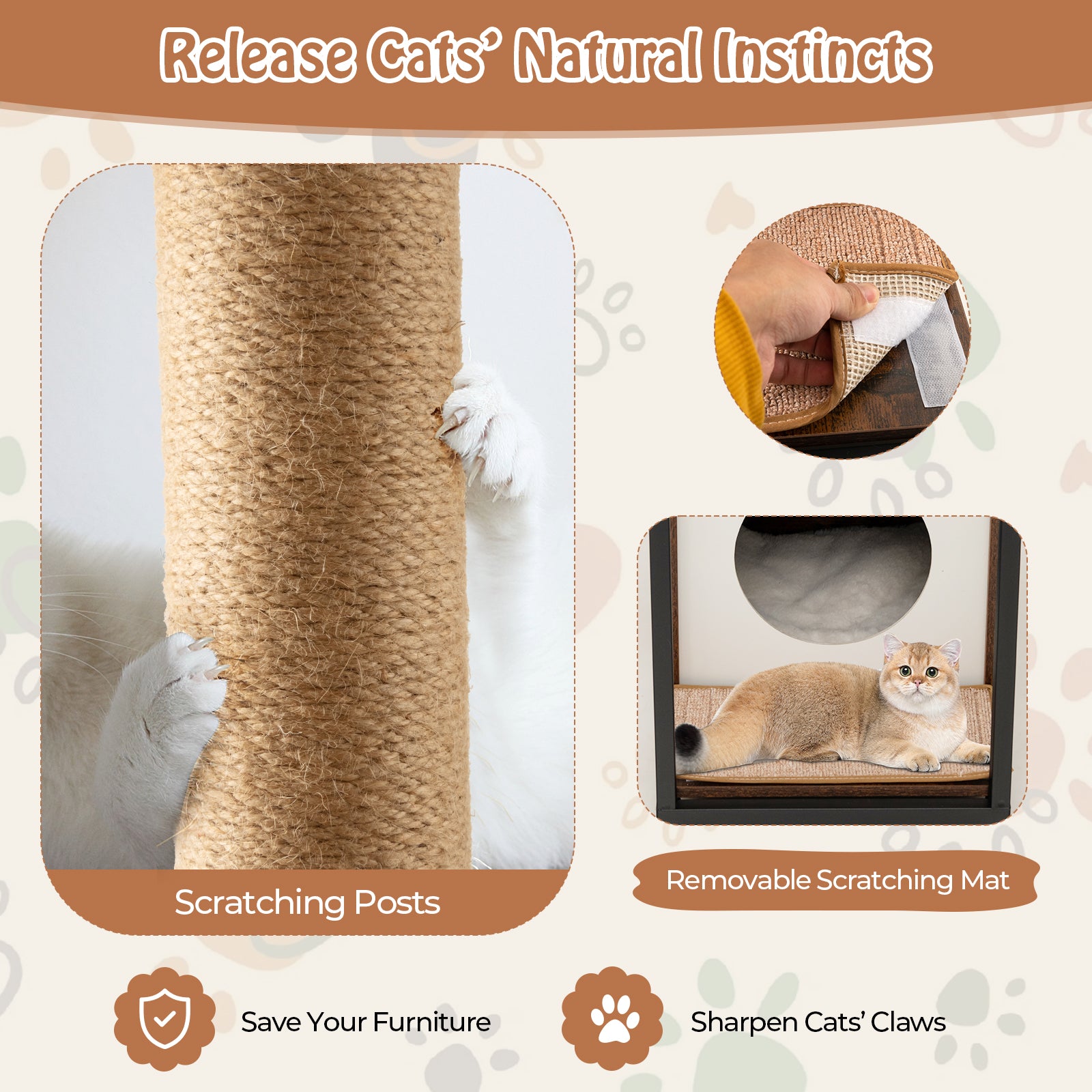 Cat Furniture End Table Cat House with Scratching Post - view 7