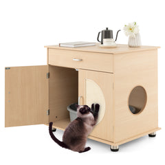 Cat Litter Box Enclosure with Sisal Scratching Doors and Storage Cat House - view 4