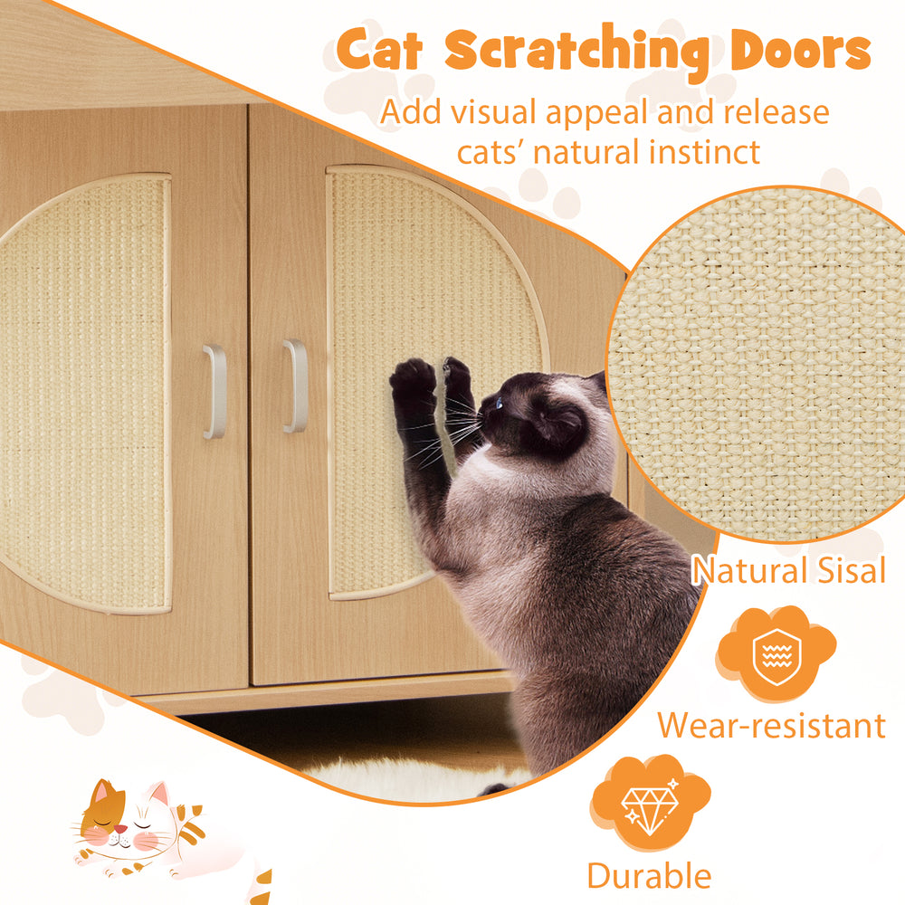 Cat Litter Box Enclosure with Sisal Scratching Doors and Storage Cat House - view 7