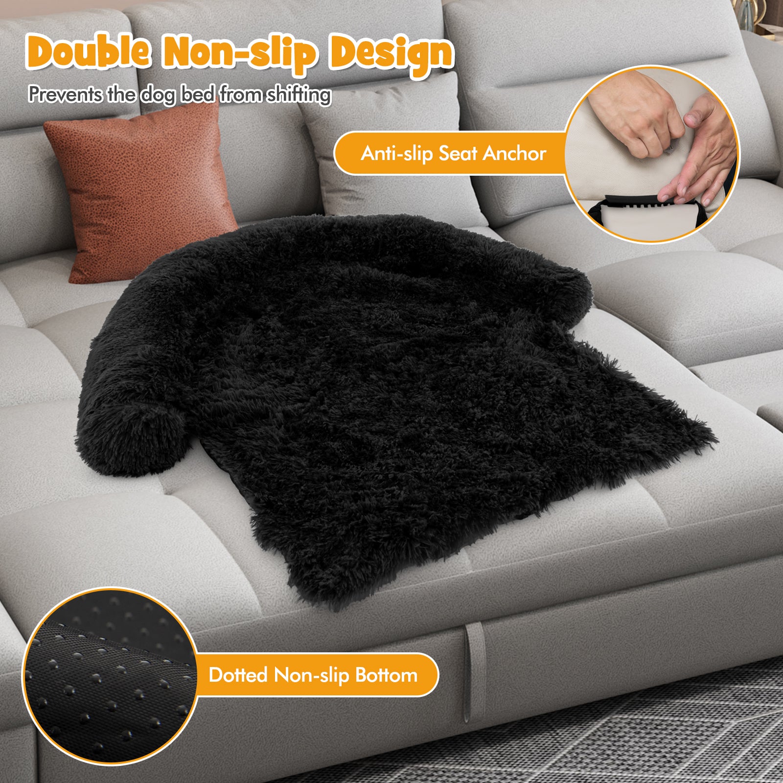 Plush Calming Dog Couch Bed with Anti-Slip Bottom - view 8