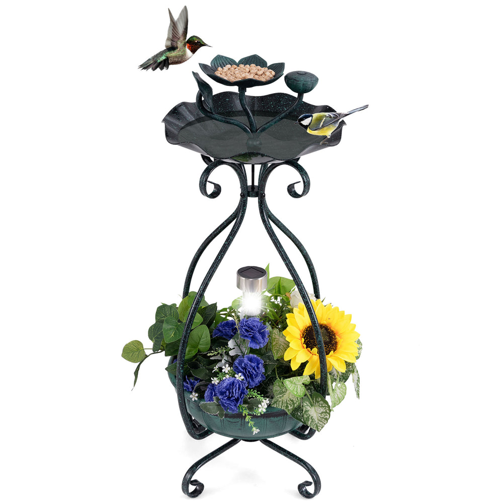 Solar Outdoor Bird Bath Feeder Combo with Flower Planter Pedestal and Solar - view 6