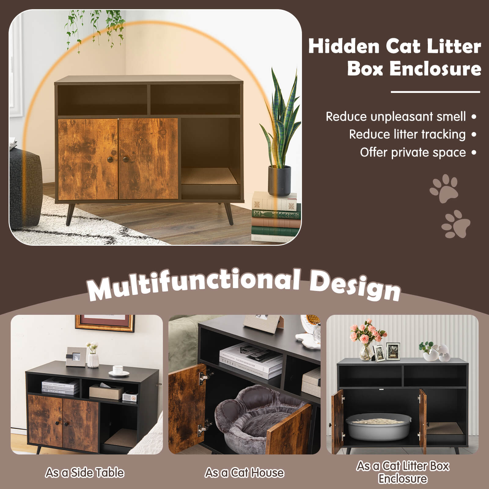 Cat Litter Box Enclosure with Storage Compartments and Pet Scratcher Cat House - view 8